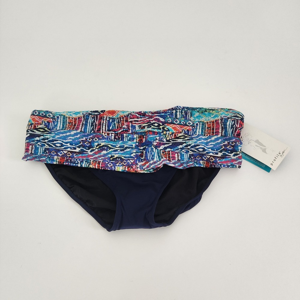 NWT Profile by Gottex Navy Blue Abstract Fold Over Bikini Bottom women's size 16
